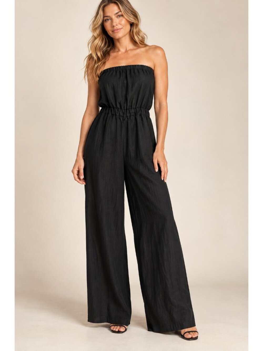 Vintage Gilbert 100% Linen Strapless Black Jumpsuit L